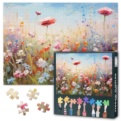 Puzzles für Erwachsene 1000 Teile – Abstraktes Wildblumen-Puzzle (70 x 50 cm), Blühende Pflanzen, anspruchsvolle Puzzles für Erwachsene, Familienspiel für Männer und Frauen (Wohnungsdekoration) von TISHIRON