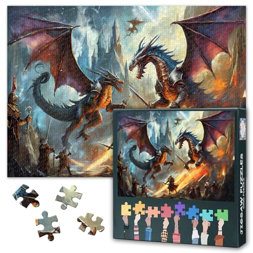 Puzzles für Erwachsene 1000 Teile 丨 Drachen-Puzzle, Herausforderndes Puzzle 1000 Teile, Kunstdekoration & Familienspaß-Geschenk (Drachen-Fantasie-Kunst) 27,5 “x19,6 von TISHIRON