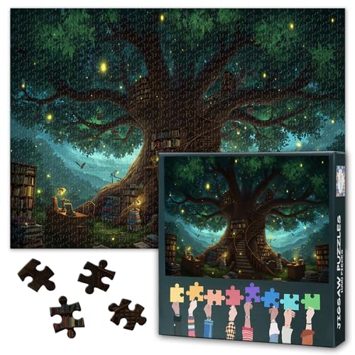 Puzzles für Erwachsene 1000 Teile – Fantasy Baum Puzzle (70 x 50 cm), anspruchsvolle Puzzles für Erwachsene, Familienspiel für Männer und Frauen (Forest Library Reihe) von TISHIRON