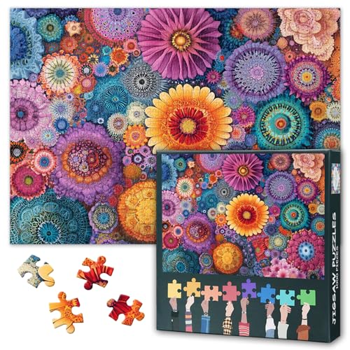Puzzles für Erwachsene 1000 Teile Farbige Blumen Kunst Blütenmuster Botanische Illustration Premium Papier Puzzle Stressabbau Aktivität 70x50 cm von TISHIRON