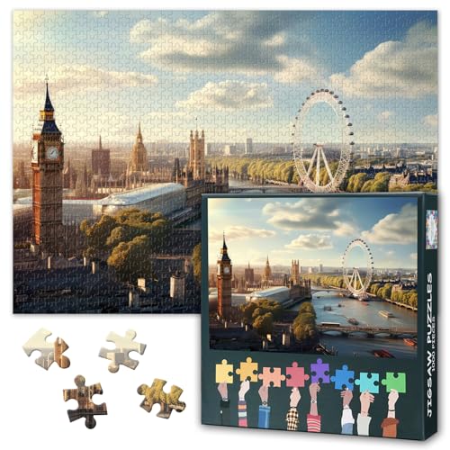‌Puzzles für Erwachsene 1000 Teile London Landschaft mit Themse Fluss Stadtpanorama Kunst Premium Papier Puzzle Entspannende Aktivität Geschenkidee 70x50 cm‌ von TISHIRON