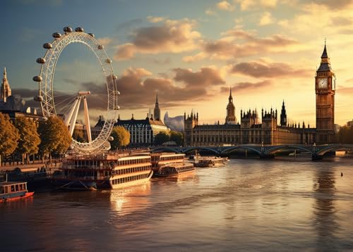 ‌Puzzles für Erwachsene 1000 Teile London Stadtpanorama Themse Fluss Landschafts Kunst Premium Papier Puzzle Familienspiel Herausforderndes Denkspiel 70x50 cm von TISHIRON