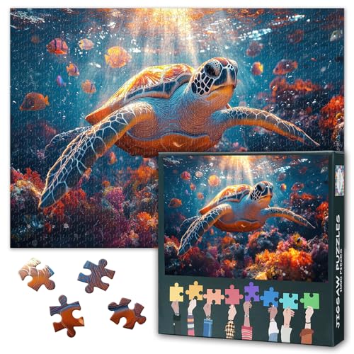 Puzzles für Erwachsene 1000 Teile - Meeresschildkröte & buntes Korallenriff Meeresleben Jigsaw Puzzle | Herausfordernde Puzzles für Erwachsene für Home Decor & Lernen 27.5" x 19.6" von TISHIRON