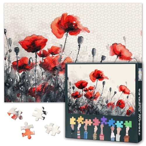 Puzzles für Erwachsene 1000 Teile Mohnblumen, Puzzles 1000 Teile Blüten, Herausfordernde Puzzlespiele für Frauen Wohnraumdekoration Größe 70 x 50 cm von TISHIRON