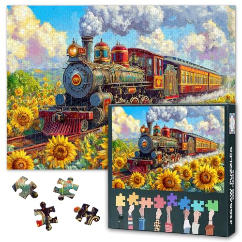 Puzzles für Erwachsene 1000 Teile - Old-Fashioned Dampflokomotive in Leuchtenden Farben Jigsaw Puzzle, Herausfordernde & Entspannende Puzzle 1000 Teile mit Premium Artwork für Home Decor 70 * 50cm von TISHIRON