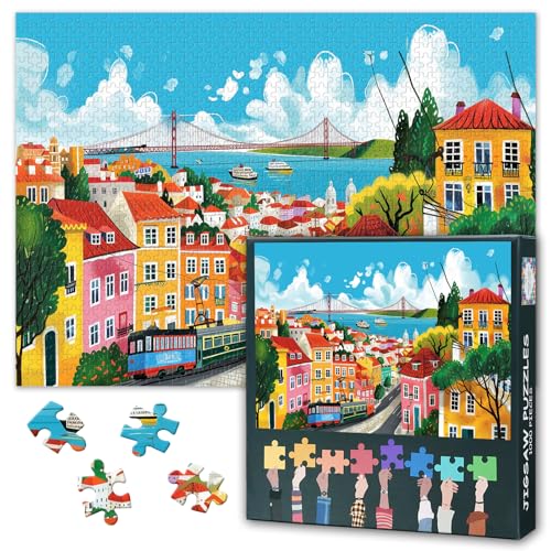 Puzzles für Erwachsene 1000 Teile – Puzzles Stadtbildkunst, 70 x 50 cm Europäisches Stadtdesign Herausforderndes Puzzle Familienspiel für Männer und Frauen (Wohnkultur) von TISHIRON