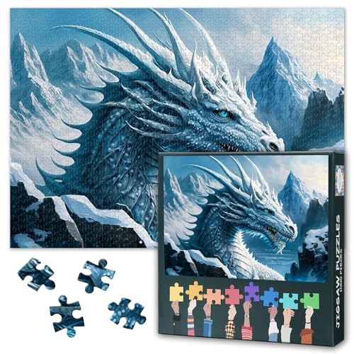 Puzzles für Erwachsene 1000 Teile - Riesiger Drache Jigsaw Puzzle (70 x 50 cm), Eisdrache Herausfordernde Puzzles für Erwachsene, Familienspiel für Männer & Frauen (Home Decor Gift) von TISHIRON