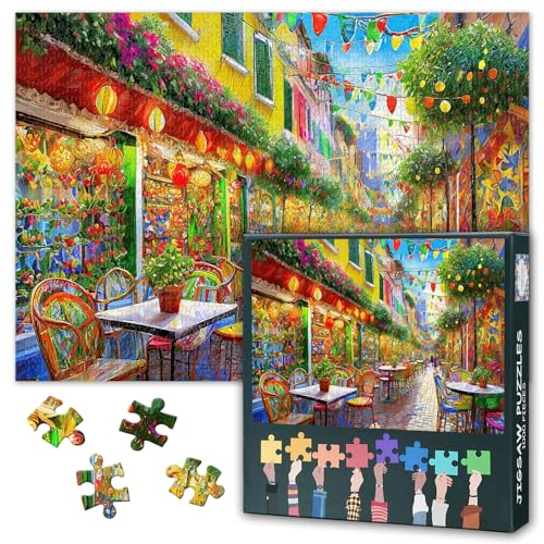 Puzzles für Erwachsene 1000 Teile - Streets of Italy Jigsaw Puzzle, Bunte Straßencafés und Imbissbuden 1000 Teile Puzzle für Erwachsene, herausfordernde Puzzles Kunst Dekoration 70 * 50cm von TISHIRON
