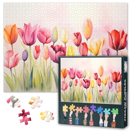 Puzzles für Erwachsene 1000 Teile Tulpen Anspruchsvolle Puzzles für Erwachsene, 70 x 50 cm Blühende Pflanzen Puzzlespiel für Frauen Wohnkultur (Blumen-Serie) von TISHIRON