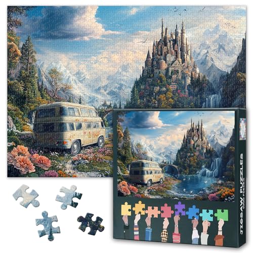 Puzzles für Erwachsene 1000 Teile - Vintage Camper Van Puzzles, Enchanted Castle Landscape 1000 Piece Puzzle für Erwachsene, Challenging Puzzle 1000 Pieces Space Theme for Home Decor 70 * 50cm Puzzles für Erwachsene 1000 Teile - Vintage Camper Van Puzzles, Enchanted Castle Landscape 1000 Piece Puzzle für Erwachsene, Challenging Puzzle 1000 Pieces Space Theme for Home Decor 70 * 50cm von TISHIRON