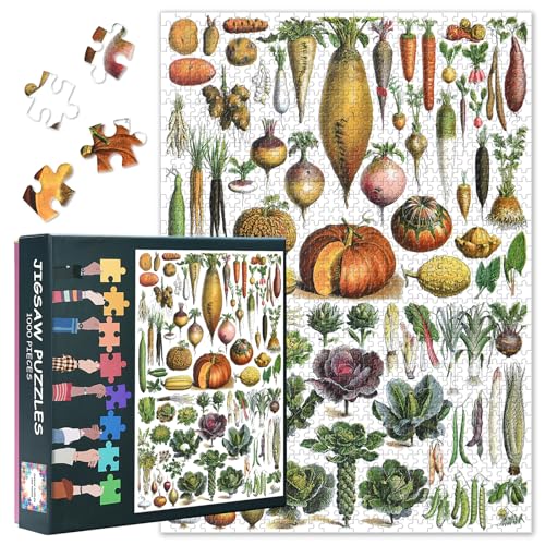 ‌Puzzles für Erwachsene 1000 Teile Vintage Gemüse Kollektion Farbige Farmprodukte Retro Küchendekor Premium Papier Puzzle 70x50 cm von TISHIRON