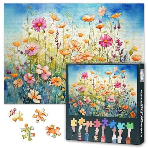 Puzzles für Erwachsene 1000 Teile Wildblumen, Puzzles 1000 Teile Blühende Pflanzen, Herausfordernde Puzzlespiele für Frauen Wohnraumdekoration Größe 70 x 50 cm von TISHIRON