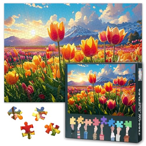 Puzzles für Erwachsene 1000 Teile: Atemberaubende Tulip Garden Art Jigsaw Puzzles | Herausfordernde 1000 Stück Puzzle für Erwachsene, Home Decor & Entspannung (Puzzle 1000 Stück) 27.5" x 19.6" von TISHIRON