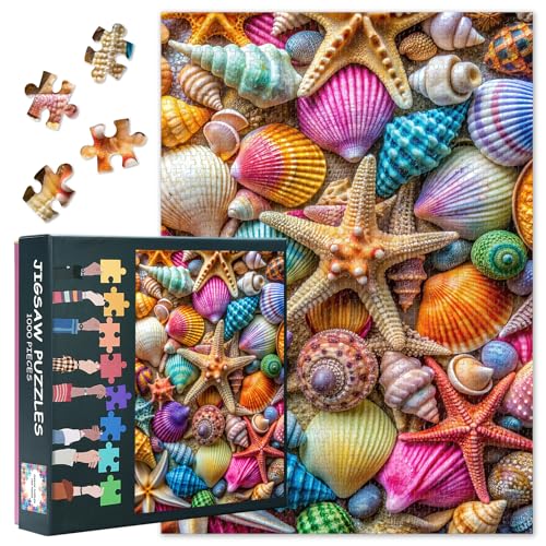 Puzzles für Erwachsene 1000 Teile: Bunte Muscheln und Seesterne Kunst Puzzles | Herausfordernde Strand 1000 Stück Puzzle für Erwachsene, Home Decor & Entspannung 70 * 50cm von TISHIRON