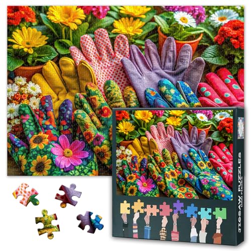Puzzles für Erwachsene 1000 Teile: Gartenbau Kunst Puzzles | Farbige Handschuhe Herausfordernde Blumentopf 1000 Stück Puzzle für Erwachsene, Home Decor & Entspannung 27.5" x 19.6" von TISHIRON