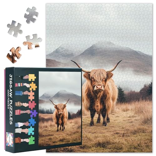 Puzzles für Erwachsene 1000 Teile: Kuh Steht auf der Wiese Puzzle – Anspruchsvolles 1000-Teile-Puzzle für Erwachsene Kunstwerk für Wohnkultur und Entspannung 20 x 27 inch– Bauernhof von TISHIRON