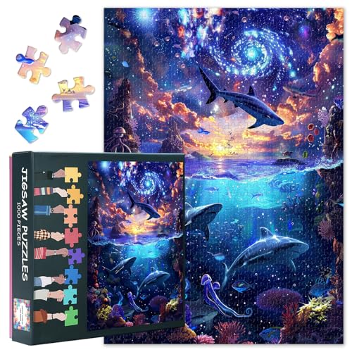 Puzzles für Erwachsene 1000 Teile: Marine Organismus Kunst Puzzles | Unterwasser-Szene mit Haien und Korallenriff Herausfordernde 1000 Stück Puzzle für Erwachsene, Home Decor 70 * 50cm von TISHIRON