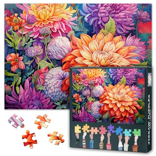 Puzzles für Erwachsene – 1000-teilige Puzzles mit blühenden Blumen, anspruchsvolles Familienpuzzle mit blühenden Pflanzenmotiven (70 x 50 cm), einzigartige Wohnraumdekoration von TISHIRON