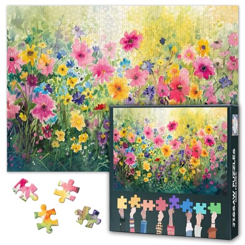 Puzzles für Erwachsene – Aquarellblumen-Puzzles 1000 Teile, blühende Blumenkunst Schwieriges, herausforderndes Familienpuzzle (70 x 50 cm), einzigartige Wohnkultur von TISHIRON