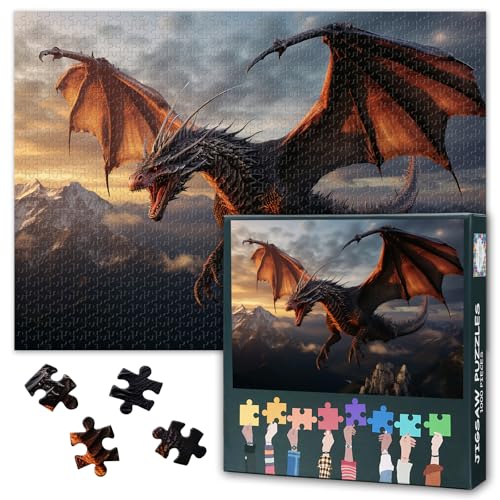 Puzzles für Erwachsene - Flying Dragon Jigsaw Puzzles 1000 Stück, Fantasy Tiere Kunst schwer unmöglich herausfordernde Familie Puzzle (70 x 50 cm), einzigartige Home Decor & Geburtstag von TISHIRON