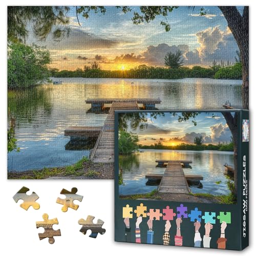Quiet Dock auf dem See Puzzles für Erwachsene 1000 Stück, Schöne Sonnenuntergang Jigsaw Puzzle für Erwachsene Herausfordernde Puzzle Thema Jigsaw Puzzles Spiel, Fertige Größe ist 27.5" x 19.6" von TISHIRON