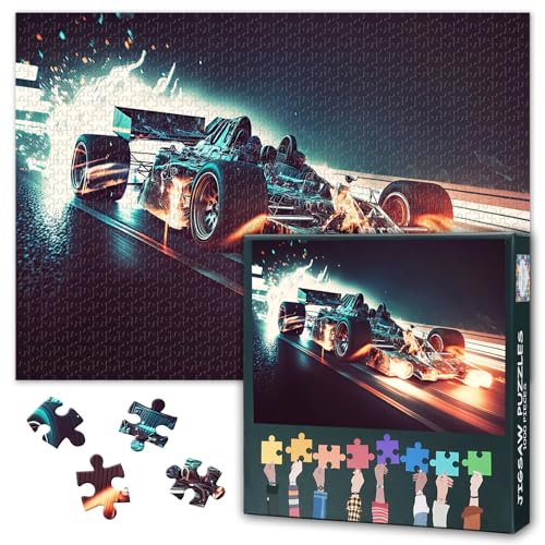 Racing Jigsaw Puzzles 1000 Stück, Night Racing Car Drive bei Geschwindigkeit auf der Straße Double Exposure Puzzle für Erwachsene 1000 Stück, Impossible Challenging Puzzles, 50x70 cm von TISHIRON