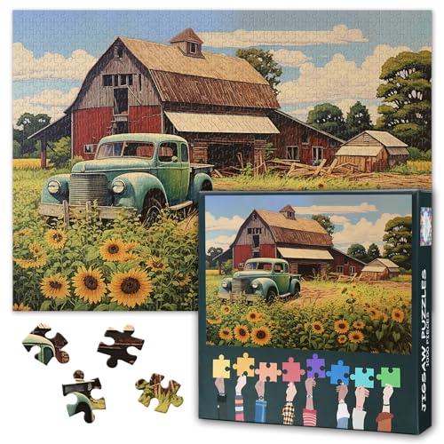 Red Barn Puzzles für Erwachsene 1000 Teile: Grünes LKW-Puzzle – Anspruchsvolles 1000-Teile-Puzzle für Erwachsene Sonnenblumenfarm-Motiv für Wohnkultur und Entspannung 20X27INCH Red Barn Puzzles für Erwachsene 1000 Teile: Grünes LKW-Puzzle – Anspruchsvolles 1000-Teile-Puzzle für Erwachsene Sonnenblumenfarm-Motiv für Wohnkultur und Entspannung 20X27INCH von TISHIRON