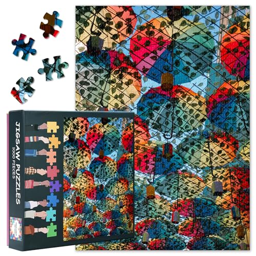 Regenschirme Puzzle 1000 Teile Erwachsene - Farbenfrohe Topfpflanzen Komposition | Premium Deko-Motiv Puzzle 70x50 cm von TISHIRON