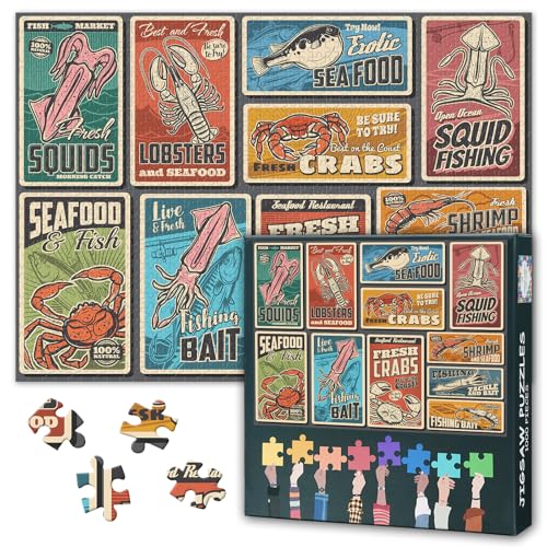 Retro Puzzles für Erwachsene 1000 Teile, Unterwassertiere offener Ozean Fischen Vintage Karten Set Puzzle 1000 Teile, schwierige unmögliche herausfordernde Puzzles, 50x70 cm von TISHIRON