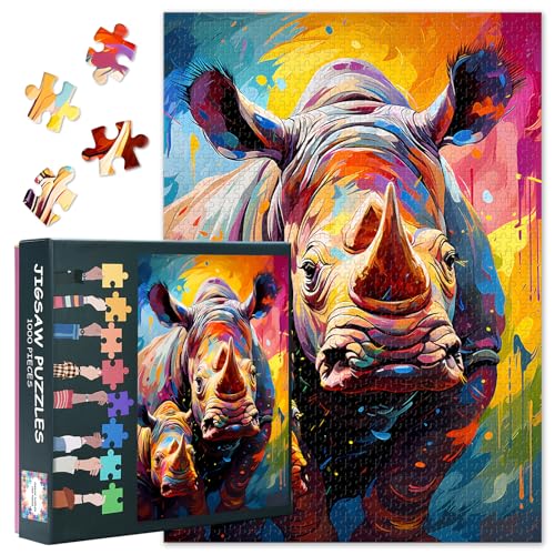 Rhino Puzzle für Erwachsene 1000 Blöcke, Rhino mit Baby Puzzles, Erwachsene Puzzle für Erwachsene, Puzzles Spiele oder Spielzeug für ältere Freunde 50 x 70cm Rhino Puzzle für Erwachsene 1000 Blöcke, Rhino mit Baby Puzzles, Erwachsene Puzzle für Erwachsene, Puzzles Spiele oder Spielzeug für ältere Freunde 50 x 70cm von TISHIRON