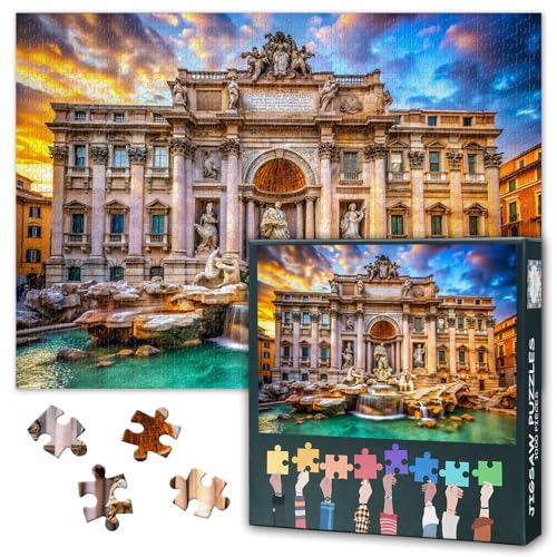 Rom Puzzle 1000 Teile - Trevi-Brunnen mit barocker Architektur, für Puzzle-Profis 50x70 cm anspruchsvolles Stadtmotiv aus Italien für die Feiertage von TISHIRON