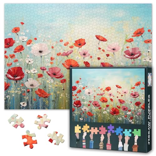 Rote Mohnblume 1000-teiliges Puzzle für Erwachsene, Puzzles 1000 Teile Schwierig und herausfordernd Blumenmotiv, 70 x 50 cm Familienpuzzlespielabend & Wohnkultur (Botanische Serie) von TISHIRON