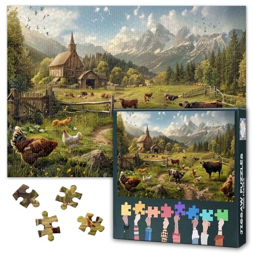 Rustikale Bauernhof-Puzzles für Erwachsene, 1000 Teile – Bauernhof – Hühner, Kühe und Schweine Tiere Lustige Spiele Puzzle für Erwachsene Geschenk für Familie Freunde 69,8 cm x 49,8 cm Rustikale Bauernhof-Puzzles für Erwachsene, 1000 Teile – Bauernhof – Hühner, Kühe und Schweine Tiere Lustige Spiele Puzzle für Erwachsene Geschenk für Familie Freunde 69,8 cm x 49,8 cm von TISHIRON