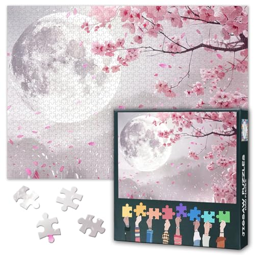 Sakura-Puzzle, 1000 Teile, Erwachsenen-Puzzle, Kirschblüte, Mond, Erwachsenenpuzzle, 1000 Teile, herausforderndes Puzzle, perfekt für Spielabende, pädagogisch, fertige Größe 50 x 70 cm Sakura-Puzzle, 1000 Teile, Erwachsenen-Puzzle, Kirschblüte, Mond, Erwachsenenpuzzle, 1000 Teile, herausforderndes Puzzle, perfekt für Spielabende, pädagogisch, fertige Größe 50 x 70 cm von TISHIRON