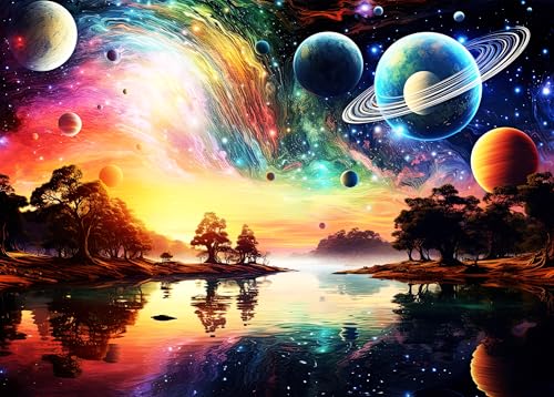 Sceneries 1000 Piece Puzzles für Erwachsene, Fantasielandschaft mit Planet und Bäumen am Seeufer Jigsaw Puzzles, Imaginary Landscapes Impossible Puzzle, 50x70 cm Sceneries 1000 Piece Puzzles für Erwachsene, Fantasielandschaft mit Planet und Bäumen am Seeufer Jigsaw Puzzles, Imaginary Landscapes Impossible Puzzle, 50x70 cm von TISHIRON