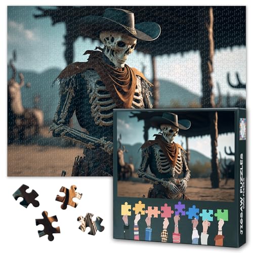 Schädel Jigsaw Puzzles 1000 Stück, Skelett Cowboy im Wilden Westen erstellt Puzzle für Erwachsene 1000 Stück, unmöglich herausfordernde Puzzles, 50x70 cm von TISHIRON