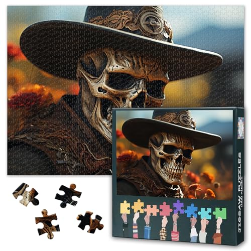Schädel Jigsaw Puzzles für Erwachsene 1000 Stück, Skelett Cowboy mit Hut im Freien Hintergrund Puzzles 1000 Stück, Schwierige unmögliche Herausforderungen, 50x70 cm Schädel Jigsaw Puzzles für Erwachsene 1000 Stück, Skelett Cowboy mit Hut im Freien Hintergrund Puzzles 1000 Stück, Schwierige unmögliche Herausforderungen, 50x70 cm von TISHIRON