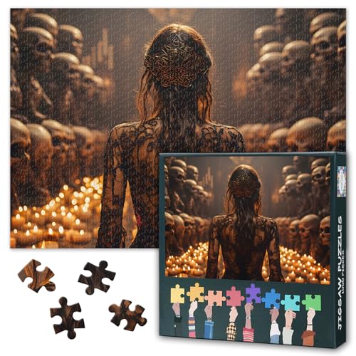 Schädel Jigsaw Puzzles für Erwachsene 1000 Stück, Skelett Leiche von Paar Liebhaber mit Blume wachsen auf Thema für Immer Liebe Puzzle, schwierige unmögliche Herausforderungen, 50x70 cm von TISHIRON