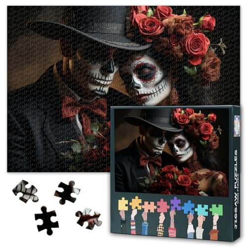 Schädel Jigsaw Puzzles für Erwachsene 1000 Stück, Skelett Paar und Rosen Puzzles 1000 Stück, Schwierige unmögliche Herausforderungen Puzzle, 50x70 cm Schädel Jigsaw Puzzles für Erwachsene 1000 Stück, Skelett Paar und Rosen Puzzles 1000 Stück, Schwierige unmögliche Herausforderungen Puzzle, 50x70 cm von TISHIRON