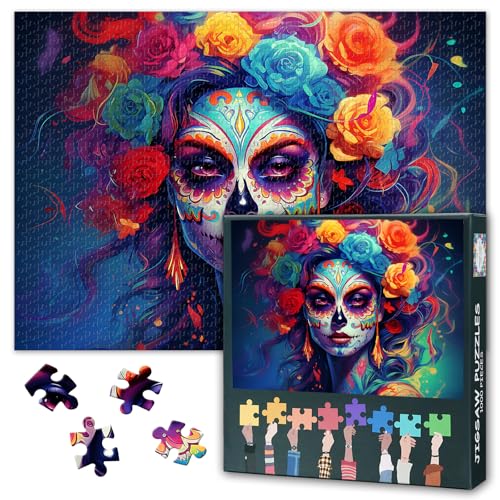 Schädel Mädchen Puzzles für Erwachsene - Blumen Puzzle 1000 Teile Erwachsene, 70 x 50 cm Maske Frau Kunst schwierig und Herausforderung Puzzle-Spiel für Wohnzimmer Wanddekoration Schädel Mädchen Puzzles für Erwachsene - Blumen Puzzle 1000 Teile Erwachsene, 70 x 50 cm Maske Frau Kunst schwierig und Herausforderung Puzzle-Spiel für Wohnzimmer Wanddekoration von TISHIRON