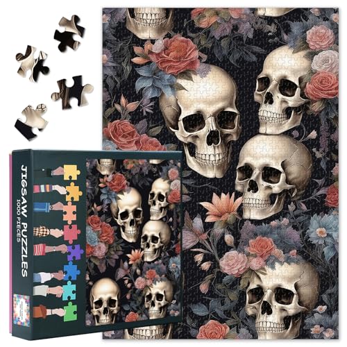 Schädel Puzzle 1000 Stücke für Erwachsene Tag der Toten Puzzle Home Wanddekoration Herausfordernde Puzzles Geeignet für Spielnächte Erwachsene und Jugendliche Familie Spielzeug Größe: 70x50cm von TISHIRON