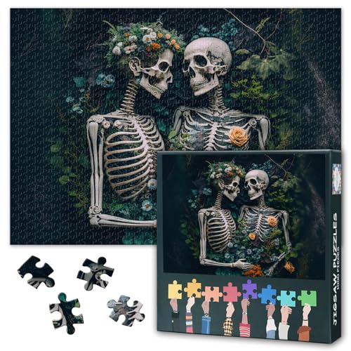 Schädel Puzzles für Erwachsene 1000 Stück, Schönes Schädel Skelett des Liebhabers im Wald Kuscheln auf dem Boden zusammen Jigsaw Puzzles, unmöglich Jigsaw Puzzle, 50x70 cm Schädel Puzzles für Erwachsene 1000 Stück, Schönes Schädel Skelett des Liebhabers im Wald Kuscheln auf dem Boden zusammen Jigsaw Puzzles, unmöglich Jigsaw Puzzle, 50x70 cm von TISHIRON