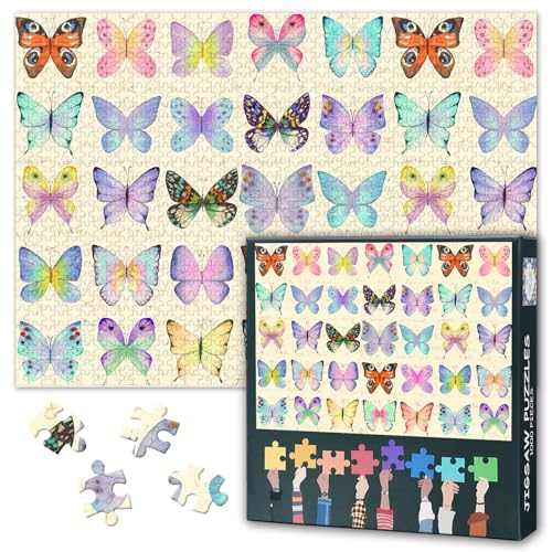 Schmetterling Puzzle 1000 Teile für Erwachsene, Insekt Puzzles für Erwachsene, Bunte Vintage Design herausfordernde Puzzle 1000 Stück, Entspannung Spiel für Männer Frauen 70 x 50 cm von TISHIRON