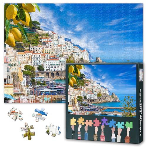 Schöne Amalfi-Küste 1000 Stück Puzzle für Erwachsene, Touristenattraktionen in Italien Erwachsene Puzzle-Stücke Herausfordernde Familie Aktivität Spiel Geschenk für Familie Freunde 27.5" x 19.6" von TISHIRON