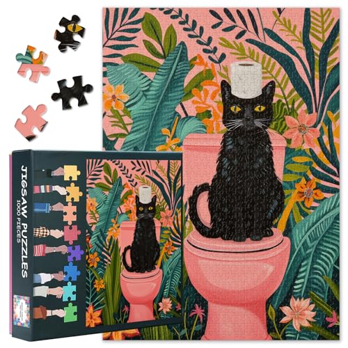 Schwarze Katze Puzzles - 1000 Teile Puzzle Erwachsene, lustige Tiere Thema schwierige herausfordernde Puzzles (27.5 "x19.7), Familie Spielabend Geschenk & Home Decor (Botanic Serie) von TISHIRON