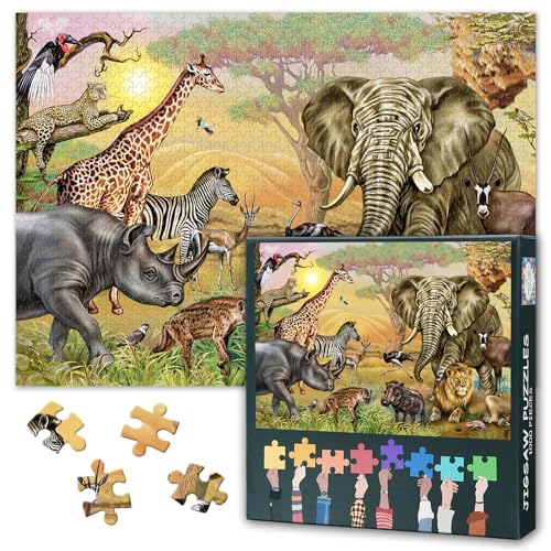 Schwierige Herausforderung Jigsaw Puzzles Für Erwachsene 1000 Stück Tier Thema Jigsaw Puzzle Als Geschenk Elefant Giraffe Löwe Puzzles Für Erwachsene Kunstwerk Hausdekoration 70cmx50cm von TISHIRON
