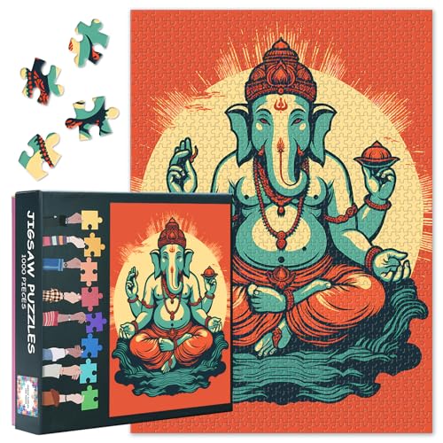 Schwieriges 1000 Teile Puzzle Ganesha Spirituelle Kunst Präzisionsgeschnittene Teile Achtsame Aktivität Herausforderung 27,5x19,7 Zoll von TISHIRON