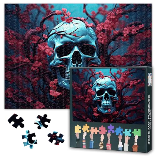 Skelett Jigsaw Puzzles für Erwachsene 1000 Stück, Schreckliche Halloween Schädel mit vielen Blumen Puzzles 1000 Stück, Schwierige unmögliche Herausforderungen, 50x70 cm Skelett Jigsaw Puzzles für Erwachsene 1000 Stück, Schreckliche Halloween Schädel mit vielen Blumen Puzzles 1000 Stück, Schwierige unmögliche Herausforderungen, 50x70 cm von TISHIRON