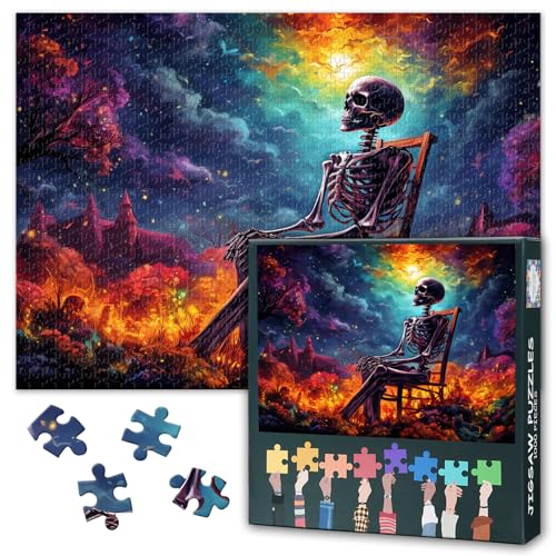 Skelett Puzzles - 1000 Stück Puzzle für Erwachsene, Fantasy-Landschaft herausfordernde Puzzles für Erwachsene (70 x 50 cm), Familie Spielabend Geschenk & Home Decor (Halloween-Serie) von TISHIRON