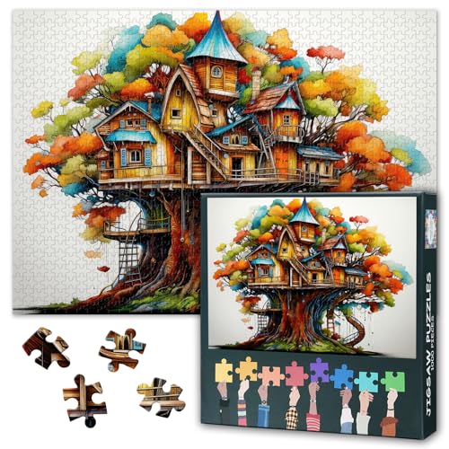 Skurriles Baumhaus-Puzzle, 1000 Teile für Erwachsene, Baumhaus-Puzzle, Heimdekoration, herausforderndes Puzzle, geeignet für Spieleabende, Fertige Größe: 70 x 50 cm von TISHIRON